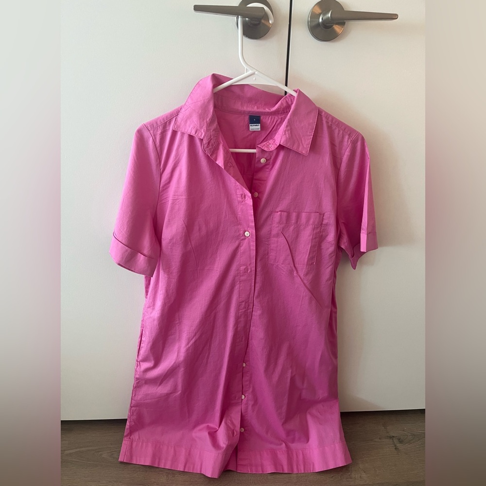Old Navy Fuchsia Button-Up Shirt Dress